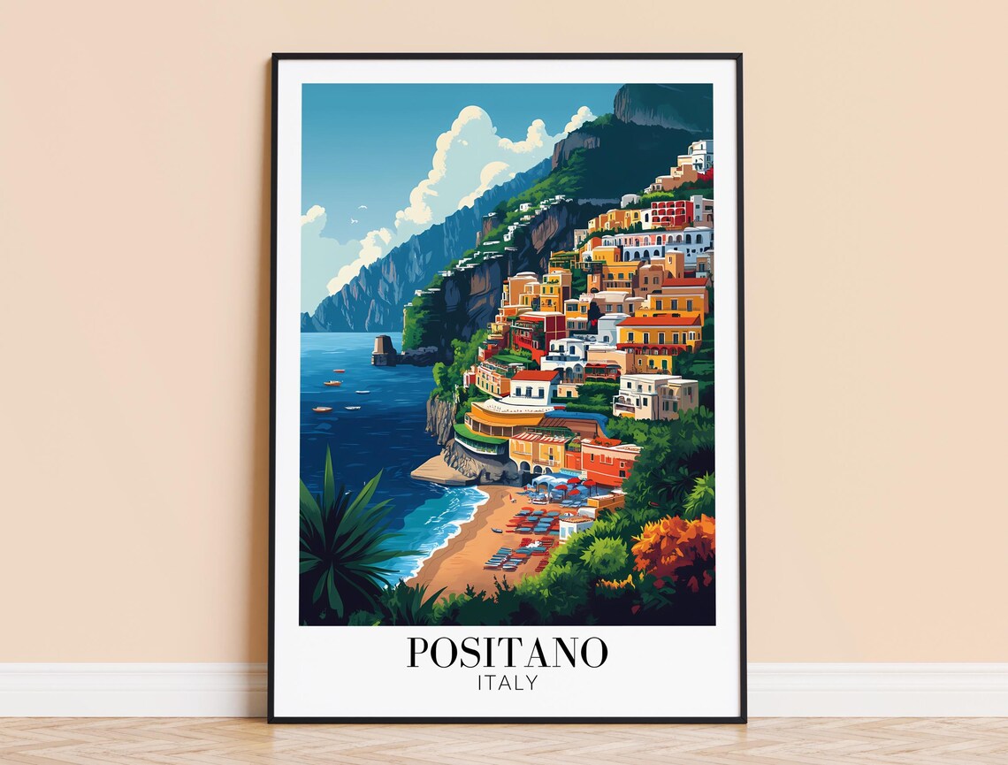 Positano Italy Colorful Cliffside Village Coast Travel Poster