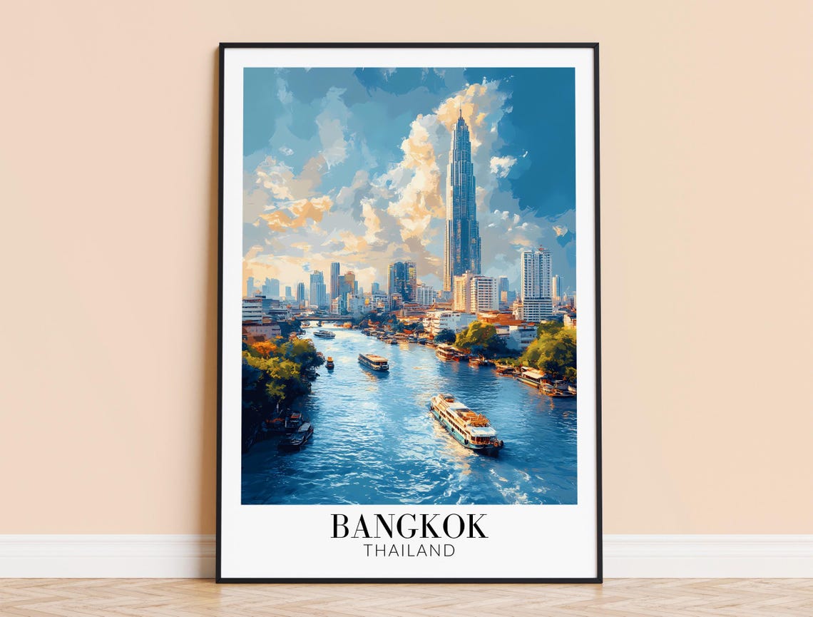 Bangkok Thailand Modern Skyline With Tall Tower Over the River Poster