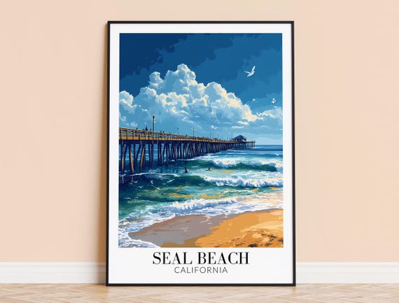 Seal Beach Print Usa Wall Art Poster Coastal Home Decor Wedding Housewarming Gift Framed Or Unframed Personalised