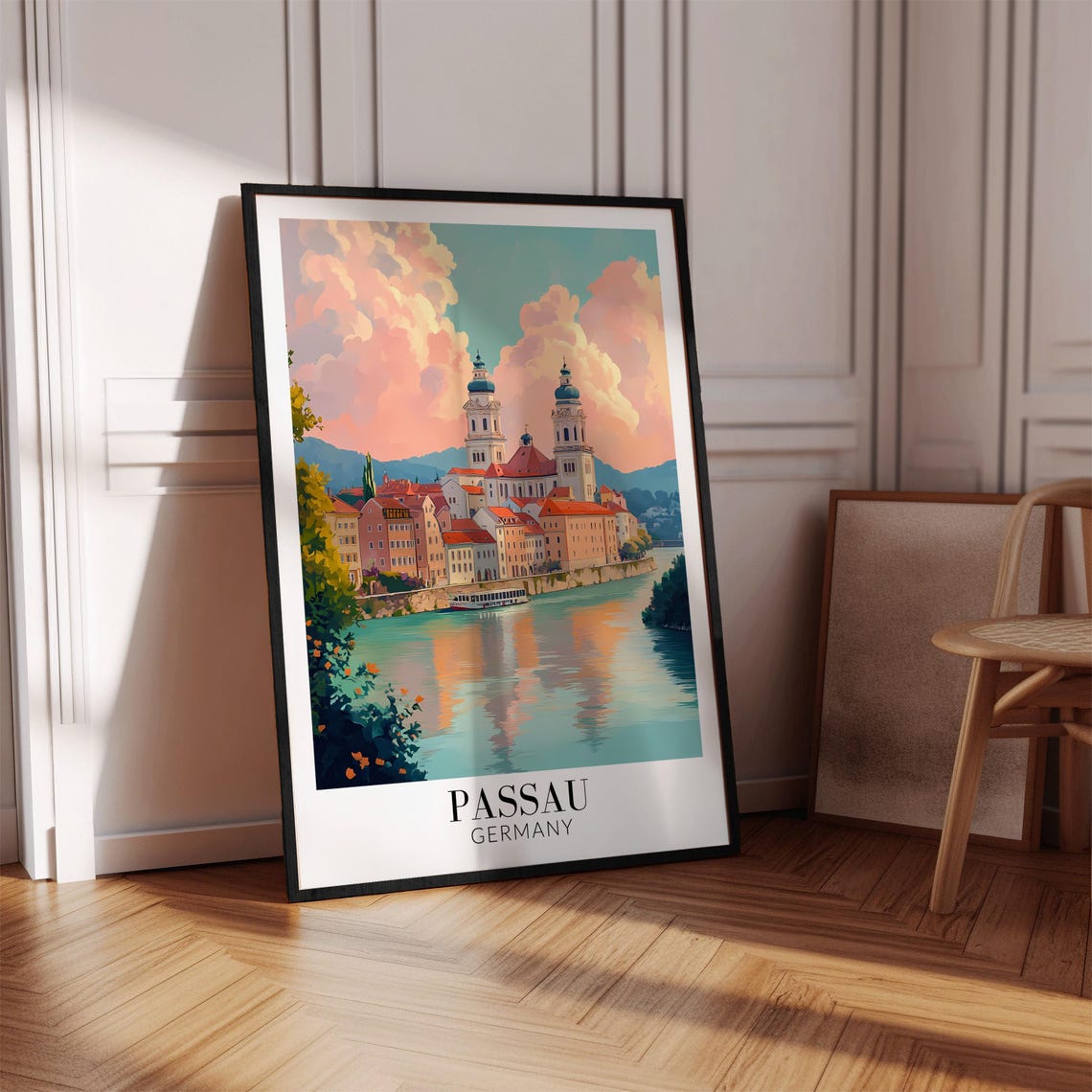 Passau Cathedral Twin Towers Riverside Sunset Germany Poster - Image 2