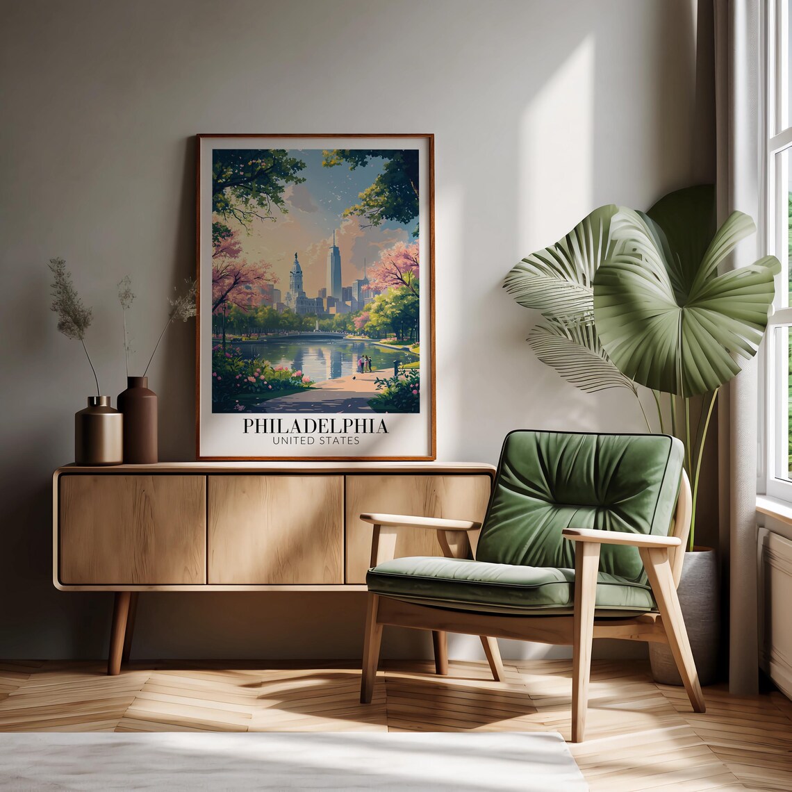 Philadelphia City Hall Cherry Blossom Park Lake Travel Poster - Image 2