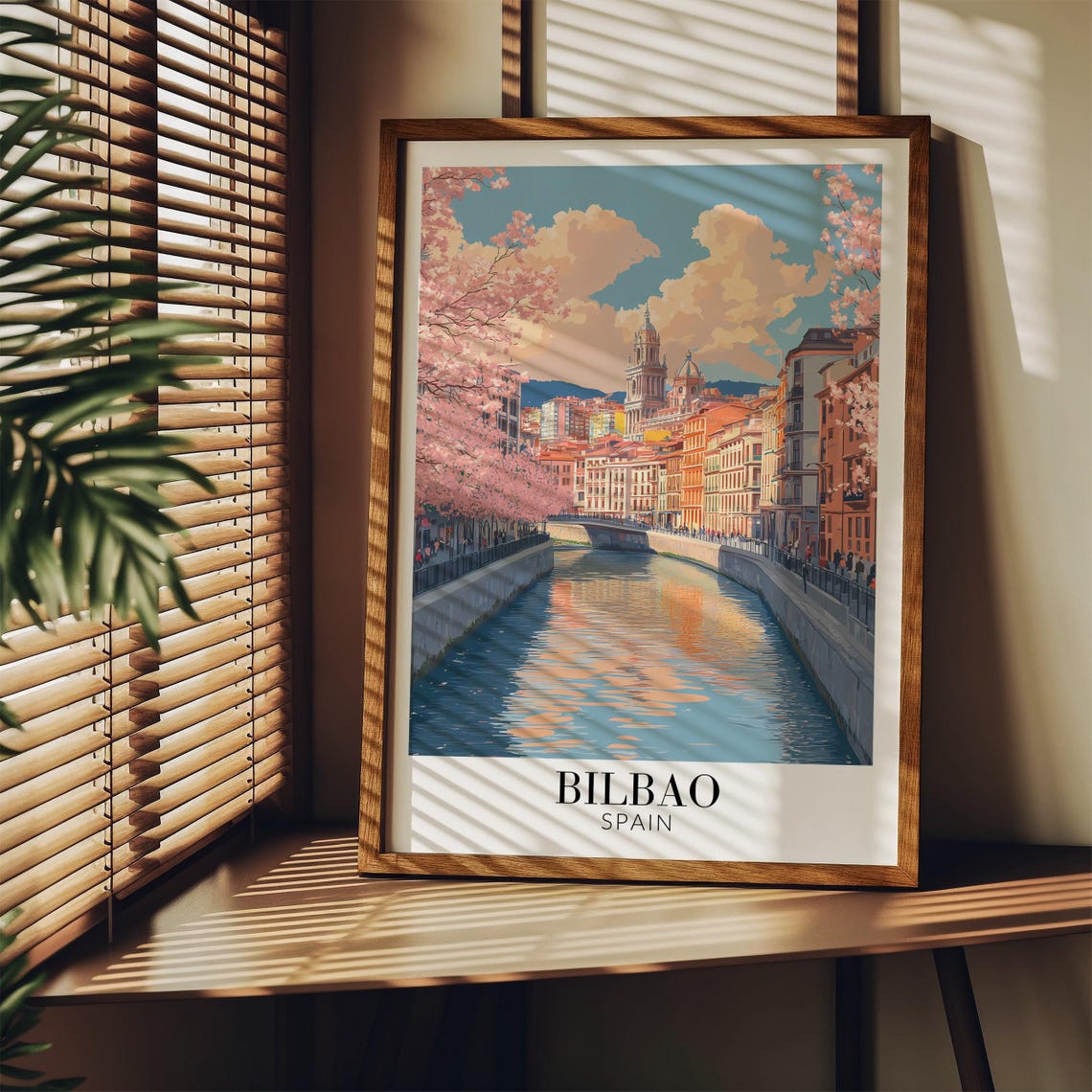 Bilbao Spain Riverside Cherry Blossom Spring Travel Poster Scene - Image 2