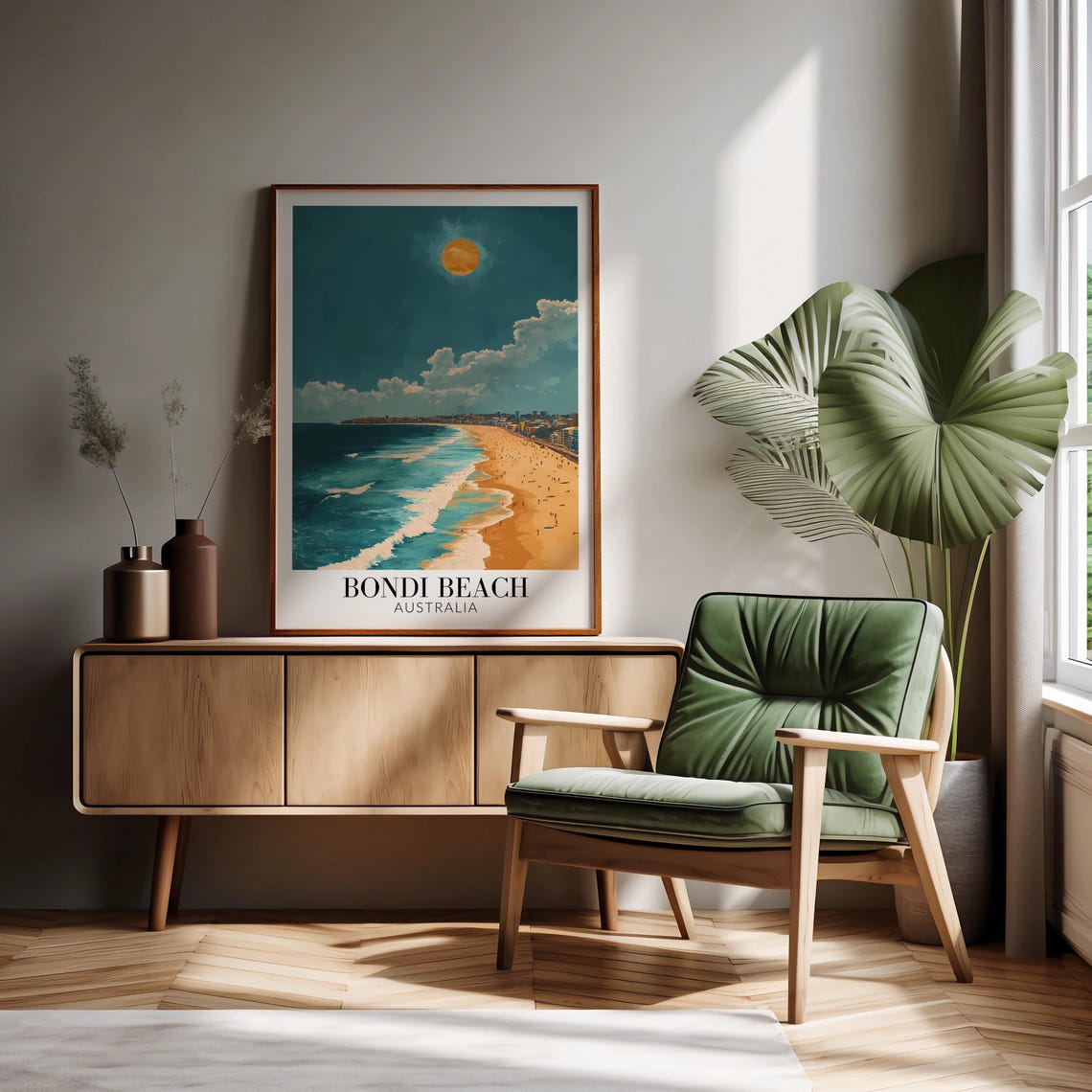 Vintage Golden Hour Sunset Over Bondi Beach Australia Travel Poster - Image 3