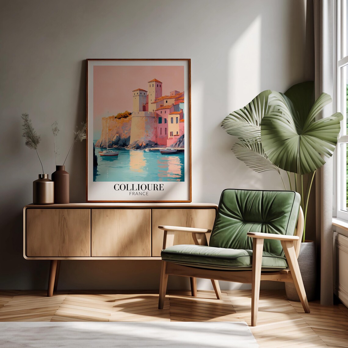 Collioure France Pink Sunset Harbor Castle Coastal Travel Poster - Image 2