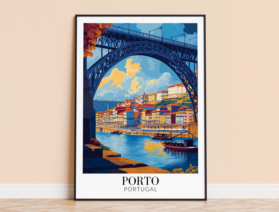 Porto Dom Luis I Bridge Douro River Rabelo Boats Travel Poster