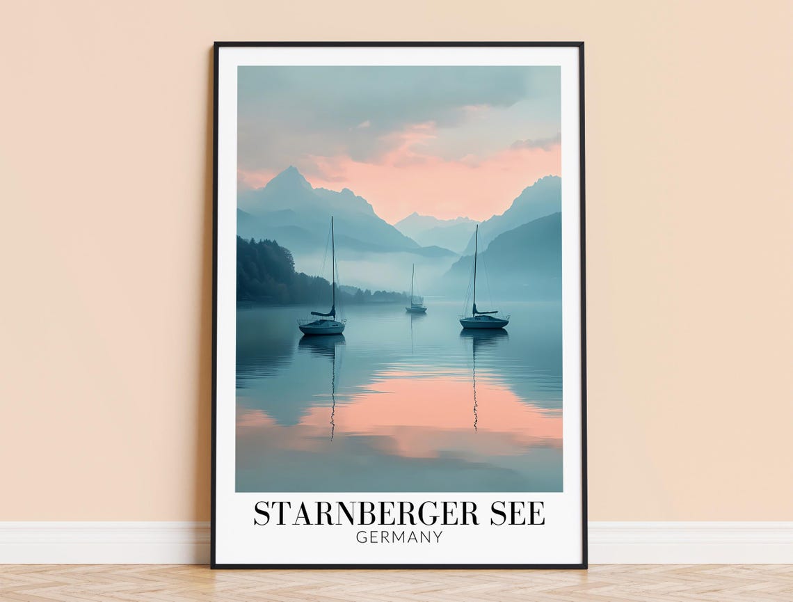 Starnberger See Sailboats Gliding On Still Mirror Dusk Water Poster