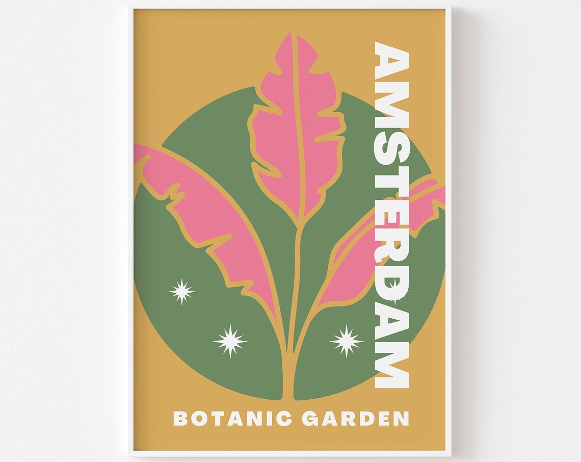 Amsterdam Botanic Garden Retro Floral Botanical Travel Art Poster
