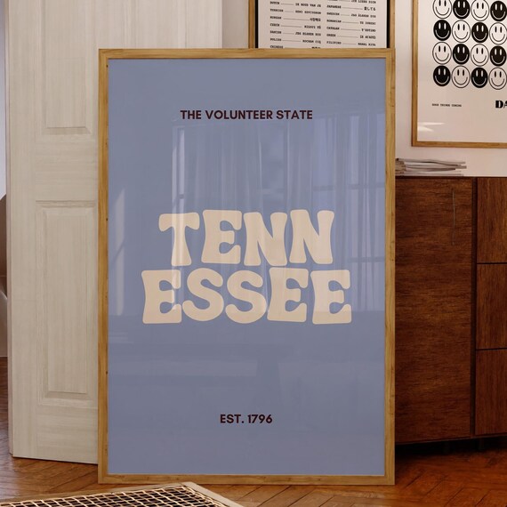 Tennessee The Volunteer State Retro Typography Est 1796 Blue Wall Poster