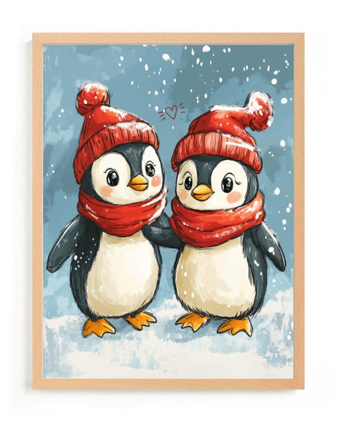 Penguin Couple in Red Winter Hats and Scarves Snowfall Poster - Image 4