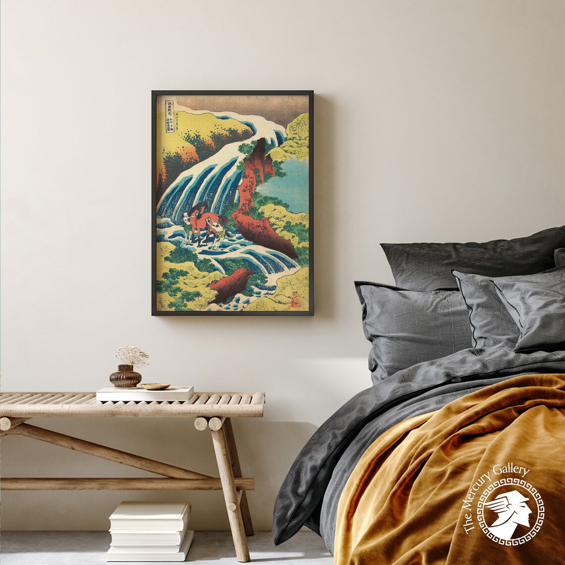 Hokusai Yoshitsune Horse Waterfall Vibrant Japanese Nature Art Poster - Image 2