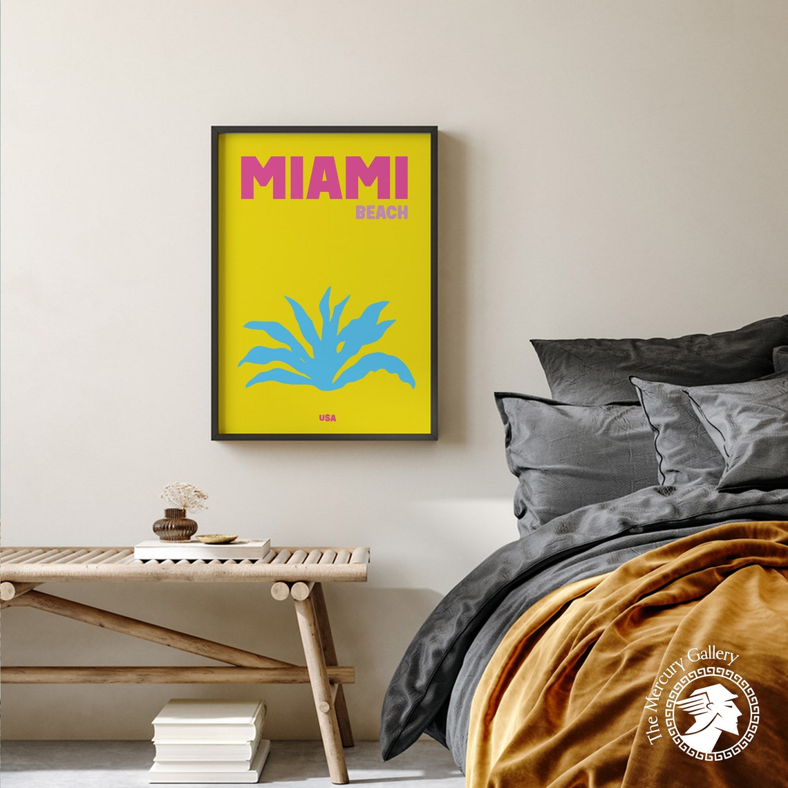 Miami Beach Florida Bright Yellow Minimalist Palm Travel Poster - Image 5