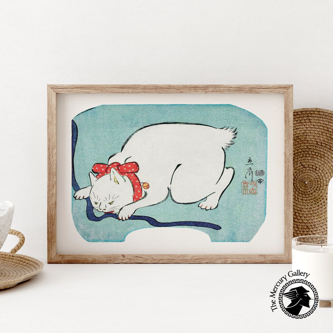 Hiroshige White Cat Playing With String Vintage Japanese Cat Art Print - Image 6