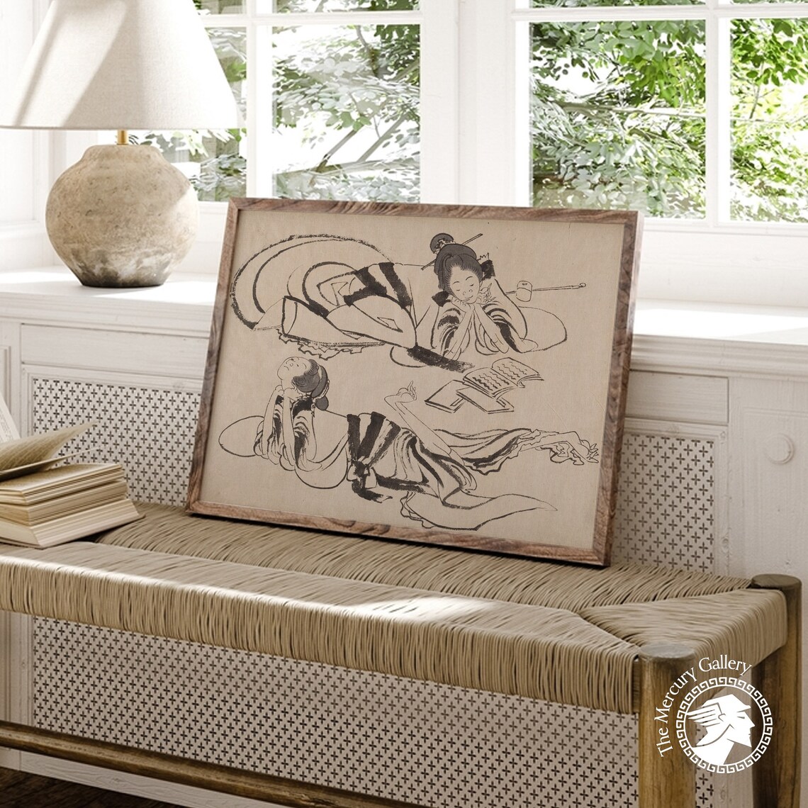 Japanese Ink Sketch Two Reclining Women Vintage Ukiyo E Style Art Print - Image 3
