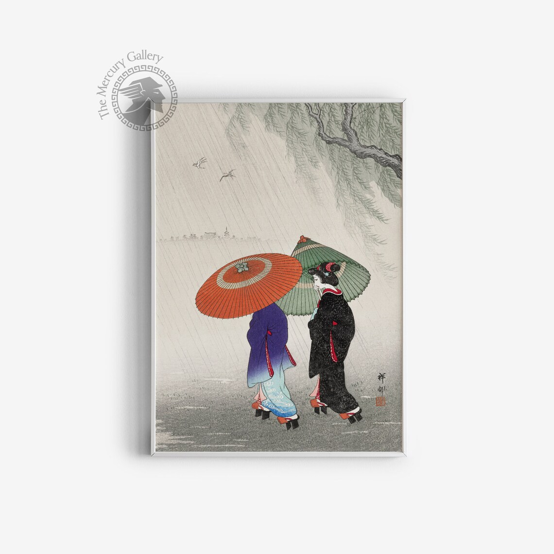 Ohara Koson Vintage Poster Print, Two Women in the Rain - Image 3