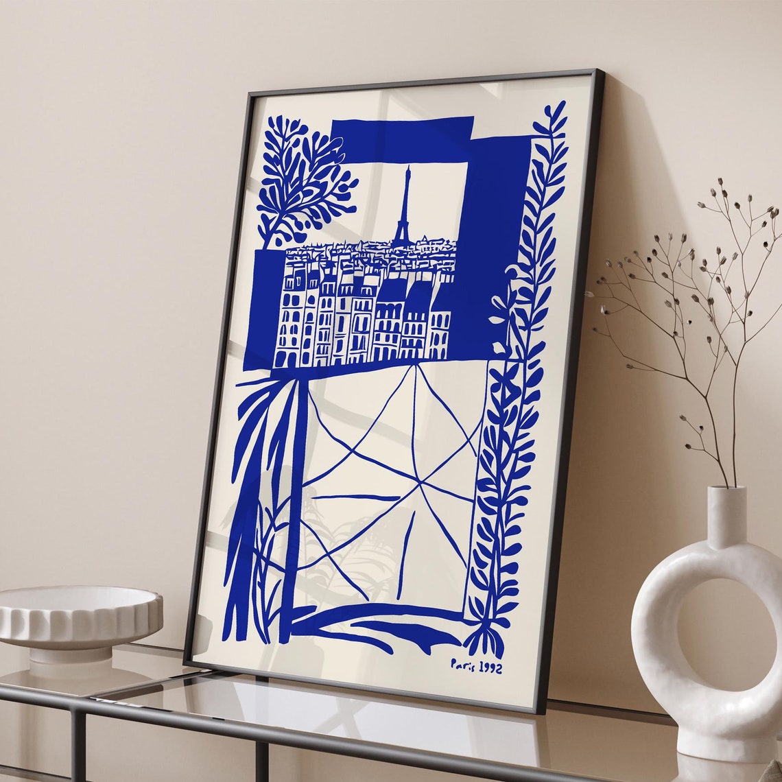 Paris 1992 Blue Eiffel Tower Cityscape Through Window Poster - Image 5