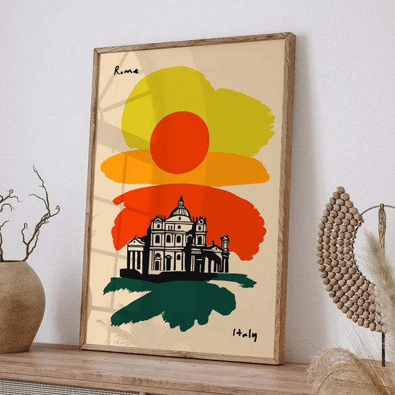 Rome Italy Architecture Travel Wall Art Print Italian Home Decor Colorful Bold Travel Print Airbnb Hotel Wall Decor Honeymoon Gift