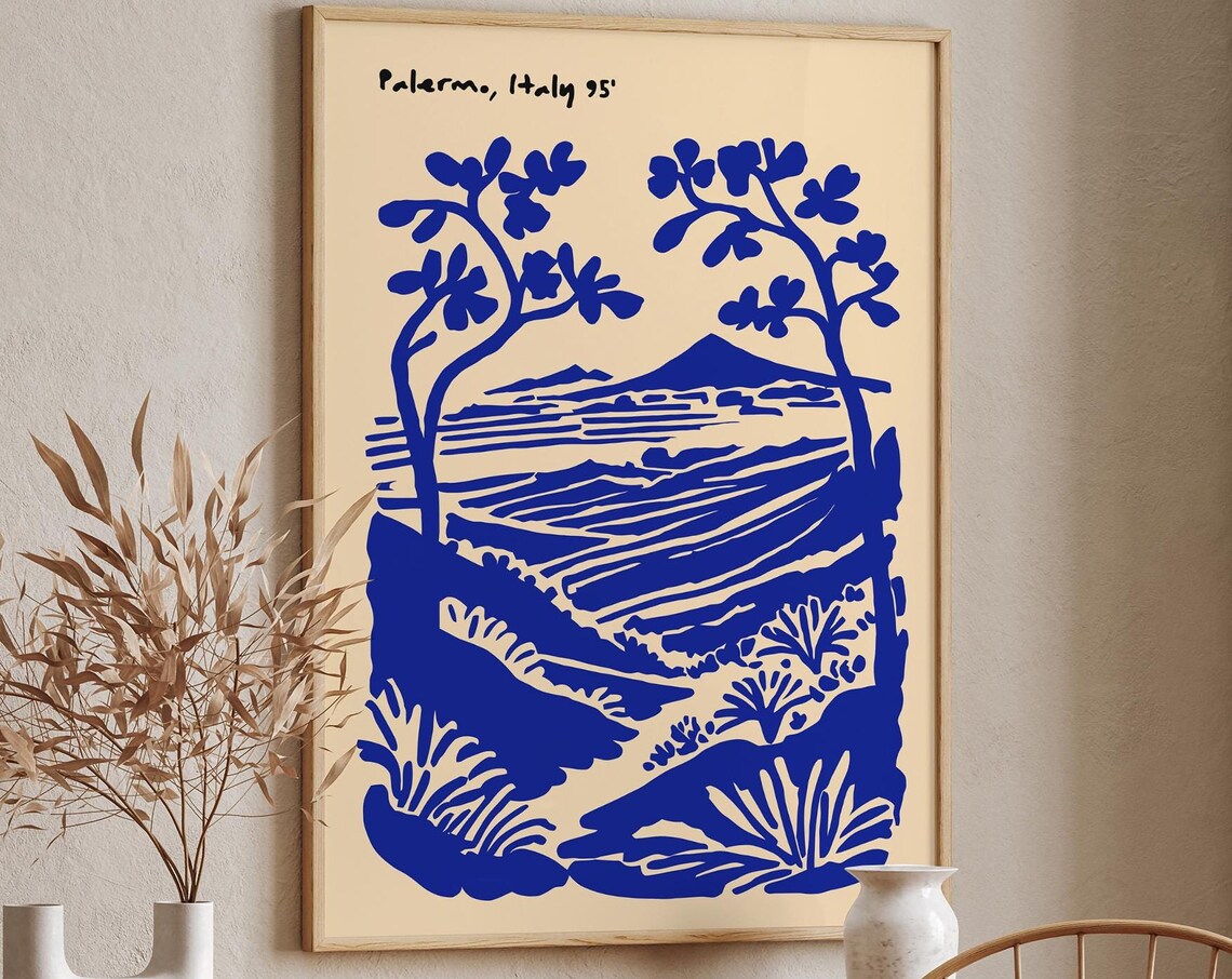 Palermo Italy 95 Cobalt Blue Coastal Sicilian Landscape Travel Poster