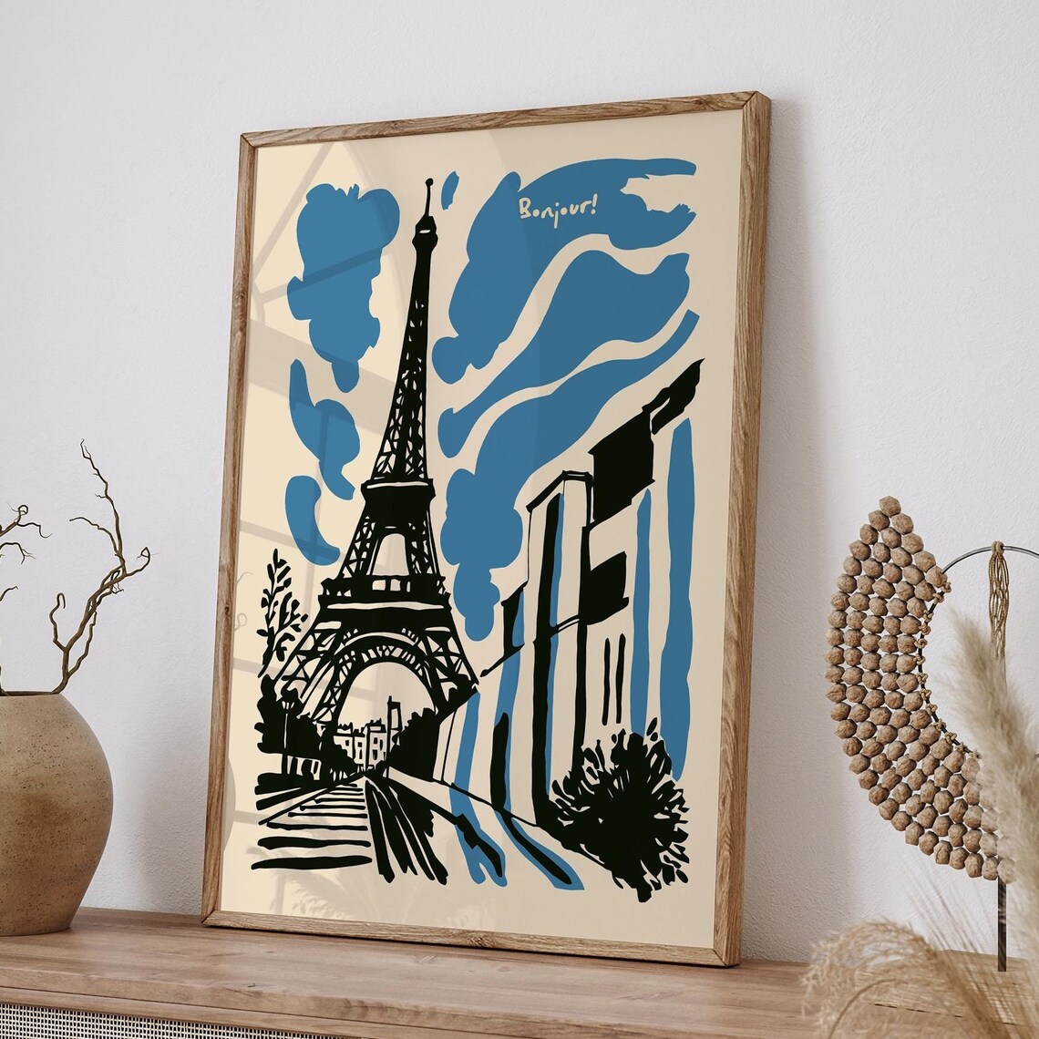 Bonjour Paris Eiffel Tower Blue Ink Modern Travel Art Poster - Image 6
