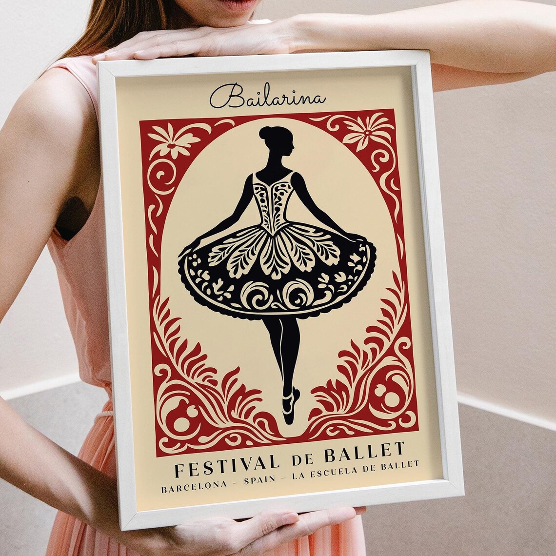 Spanish Ballerina Silhouette Festival de Ballet Barcelona Poster