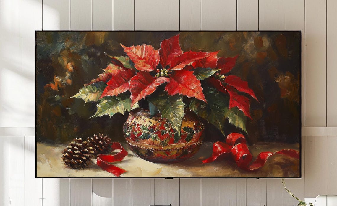 Rustic Poinsettia Still Life Christmas Tv Art 774