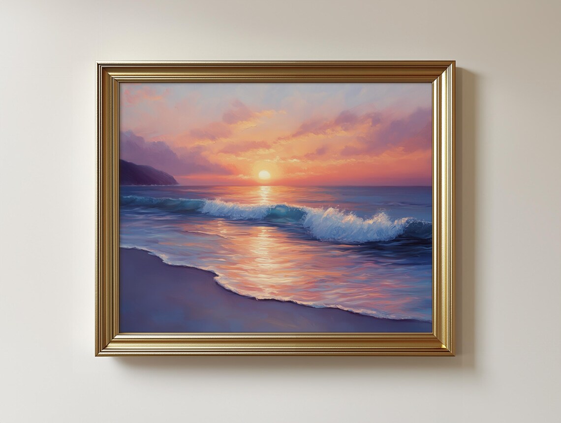 Romantic Ocean Sunset, Coastal Beach Scene