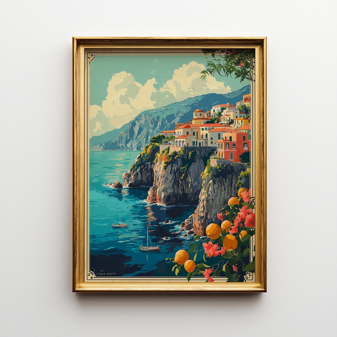 Amalfi Coast Vintage Italian Seaside Travel Poster