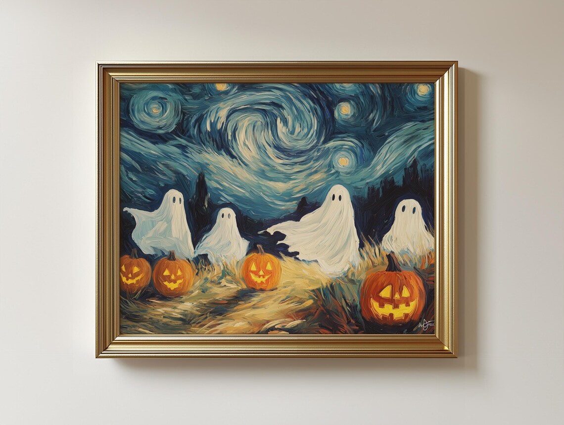 Starry Night Halloween Ghosts, Playful Pumpkin Spirits