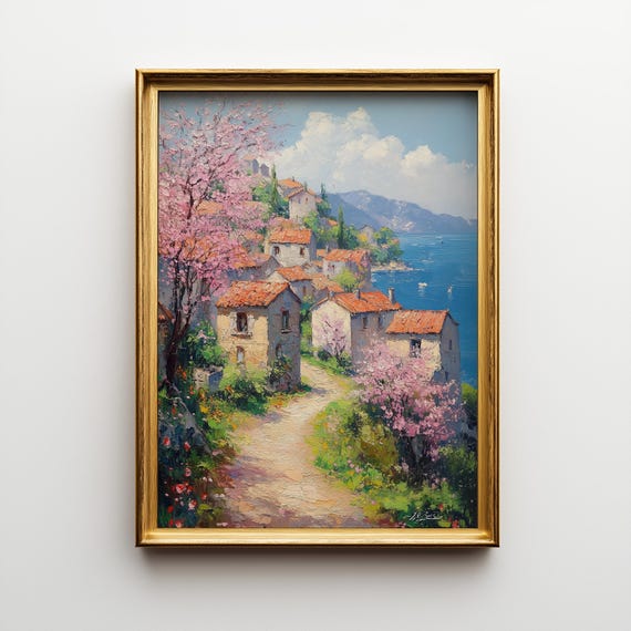 French Village Spring Scene Rustic Cottage Pathway Art Print 84