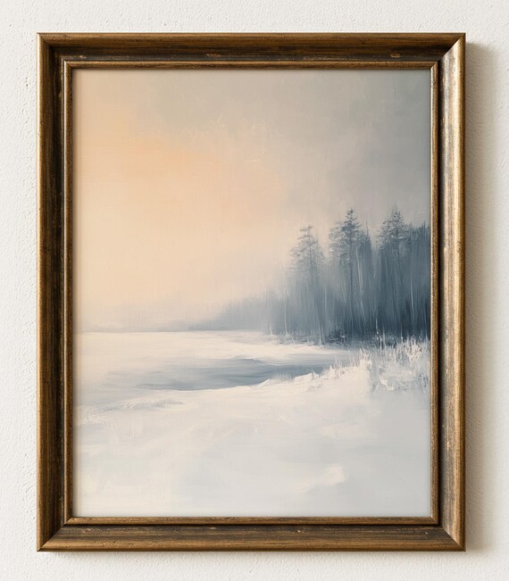 Serene Winter Snowy Pine Forest Minimalist Art Peaceful Poster