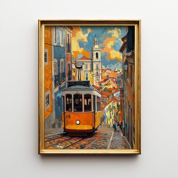 Lisbon Tram Art Deco Poster Portugal City Street Scene 148