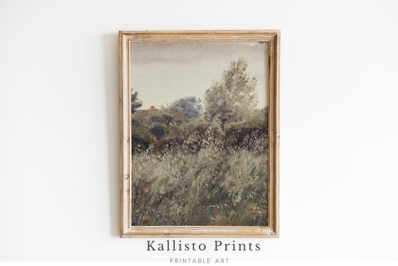 Impressionist Garden Landscape Art Print Wild Meadow And Trees Rustic Nature Countryside Decor73