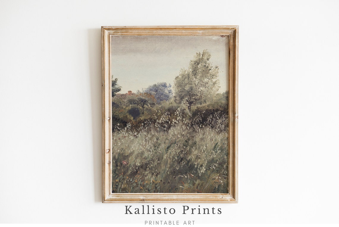 Impressionist Wildflower Meadow With Trees Soft Vintage Nature Poster