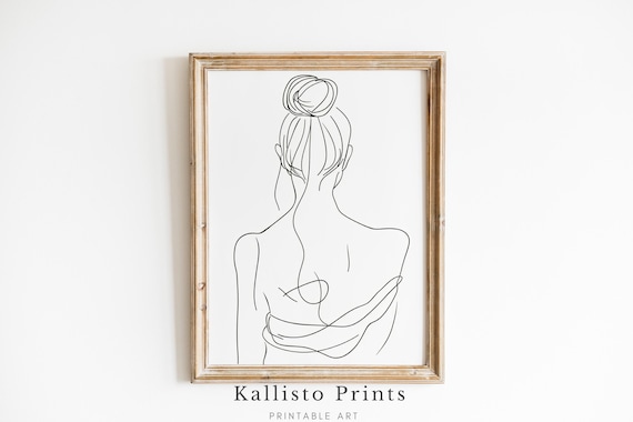 Minimalist Line Art Woman Back Hair Bun Elegant Decor Poster