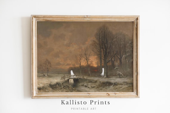 Haunted Winter Forest Bridge Ghosts Vintage Gothic Dark Scene Poster