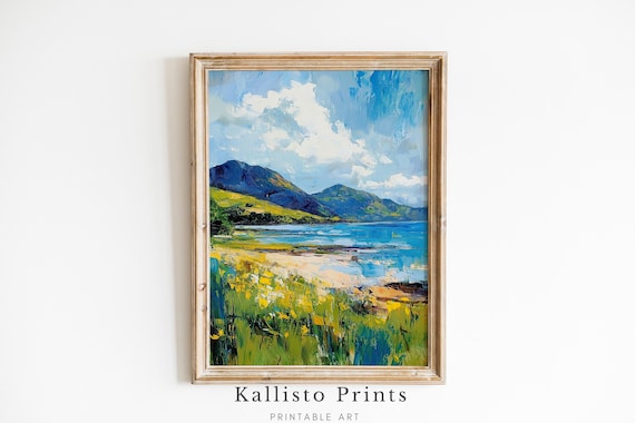 Sunny Wildflower Meadow Impressionist Mountain Coastline Poster