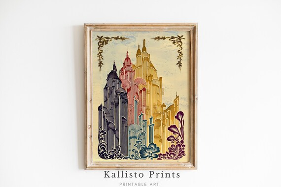 Art Deco Fantasy City Skyline Multicolor Urban Architecture Poster