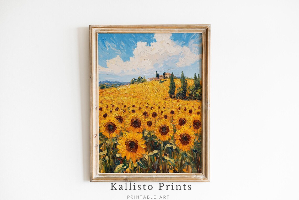 Tuscan Sunflower Field Cypress Hill Farmhouse Italian Art Poster