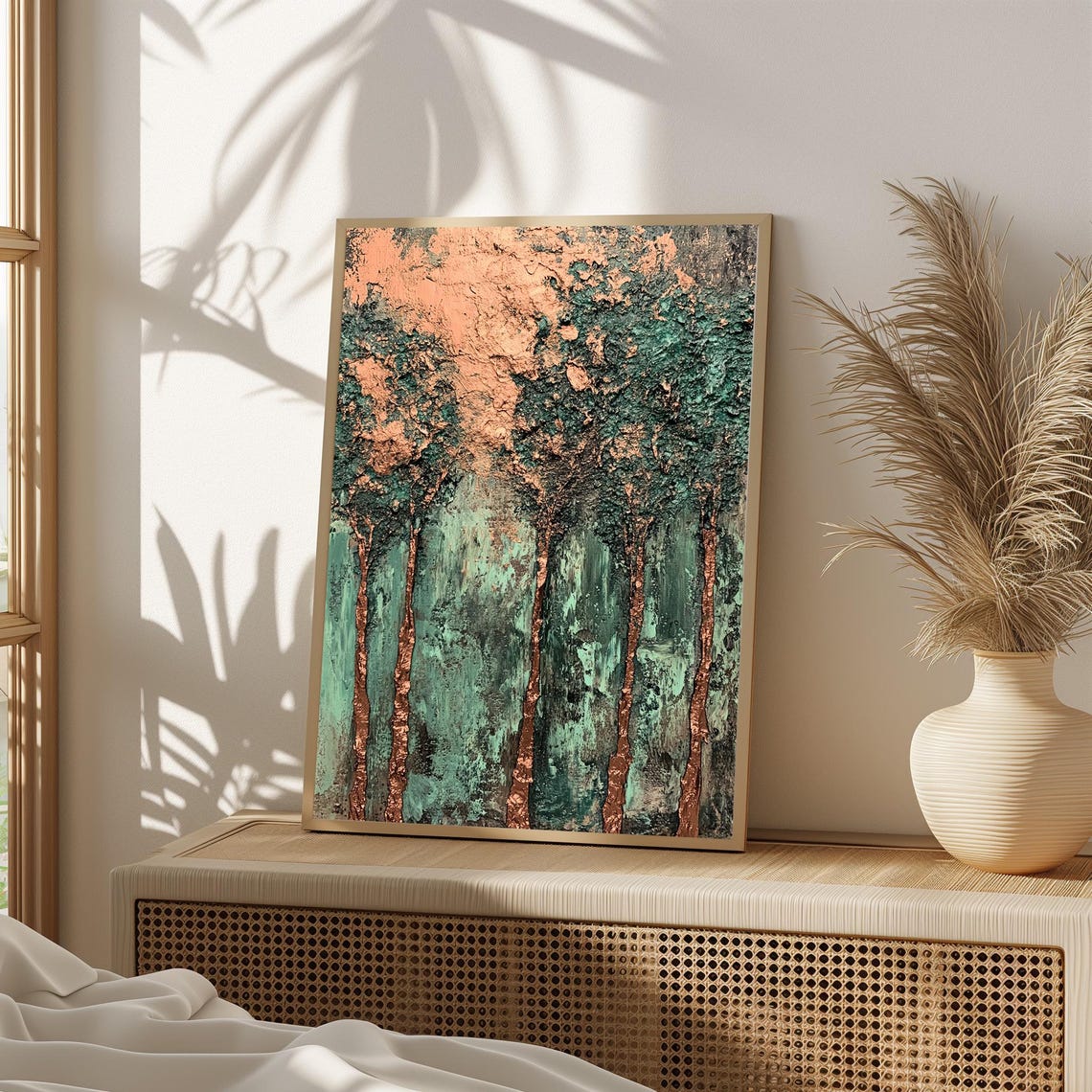 Textured Abstract Tree Wall Art Metallic Forest Print Rustic Modern Dcor676