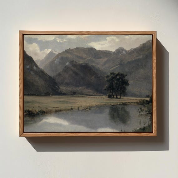 Mountain Lake Printartful Landscape Vintage Nature Wall Art Rustic Lakeside Scene Serene Wilderness Decorast49