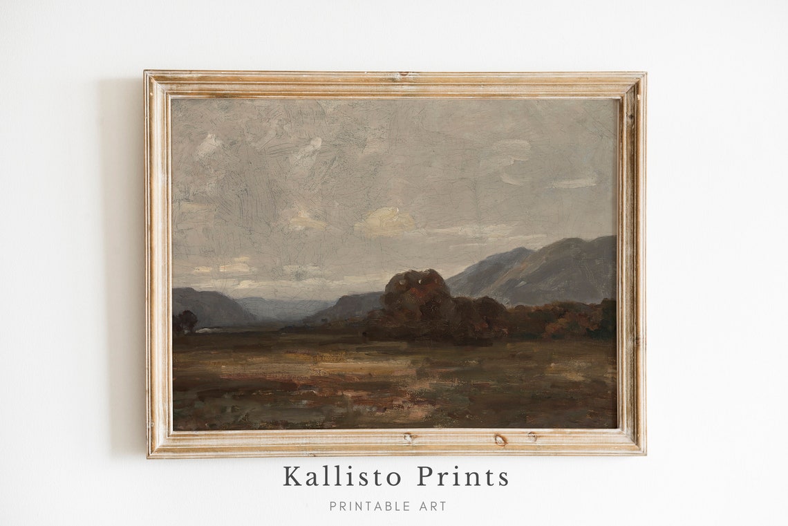 Moody Misty Mountain Landscape With Autumn Fields Nature Poster