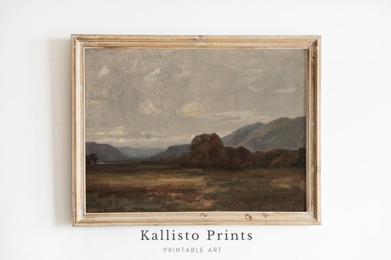 Moody Mountain Landscape Art Print Misty Mountains And Autumn Fields Wall Rustic Nature Decor200