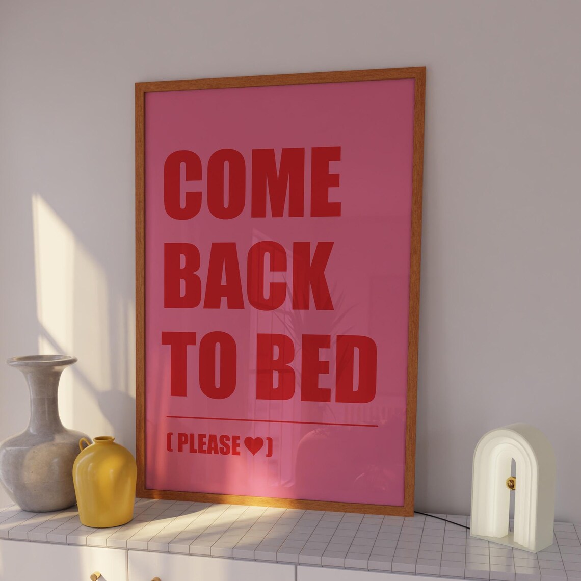 Come Back To Bed Please Red Pink Funny Bedroom Wall Art Poster