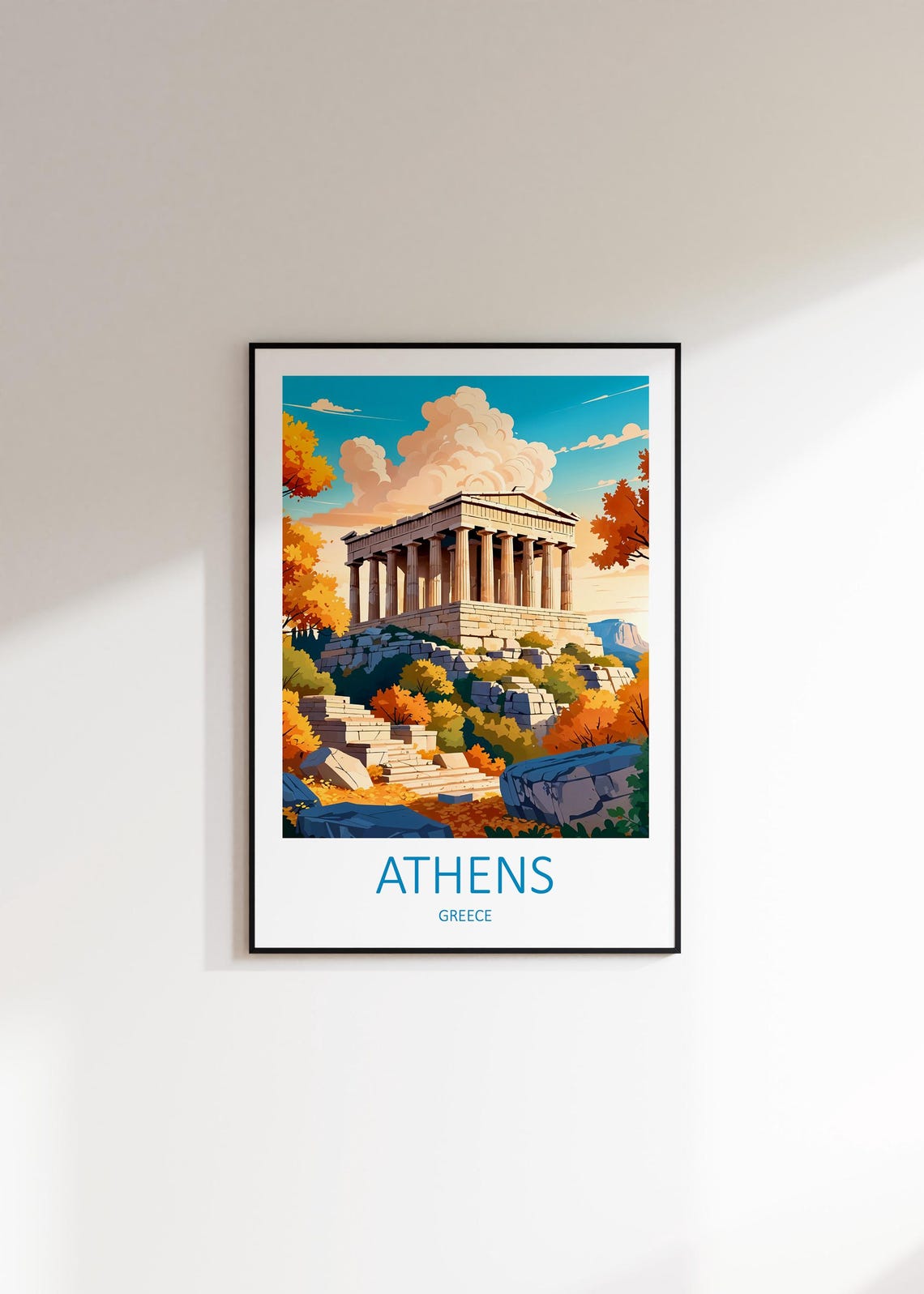 Athens Greece Ancient Stone Temple Among Autumn Trees On Hill Poster - Image 3