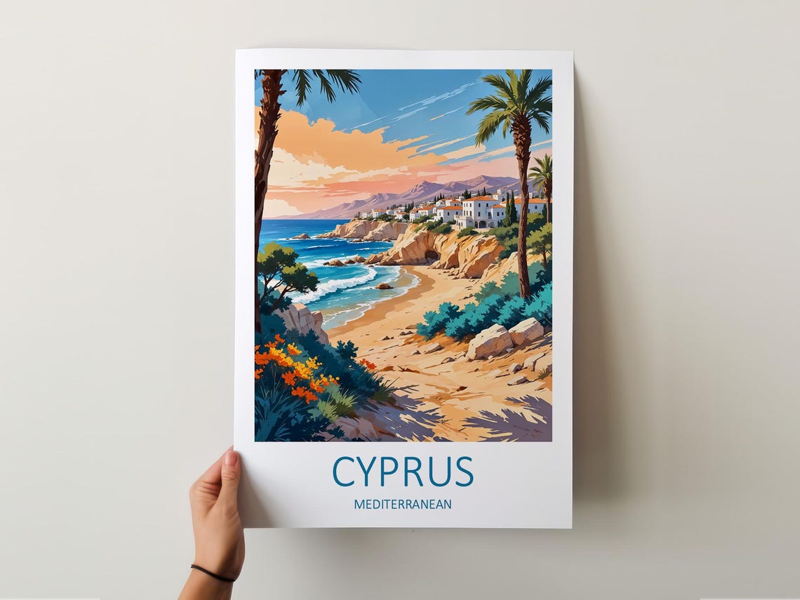 Cyprus Mediterranean Golden Beach Bay With Whitewashed Village Poster - Image 5