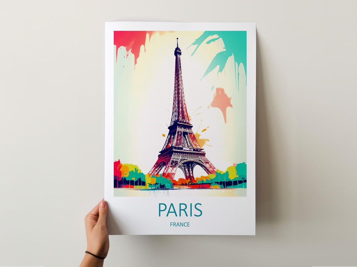 Paris France Eiffel Tower Watercolor Splash Colorful Art Poster - Image 5
