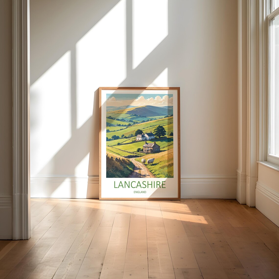 Lancashire Green Rolling Hills Sheep And Cottages Travel Poster - Image 6