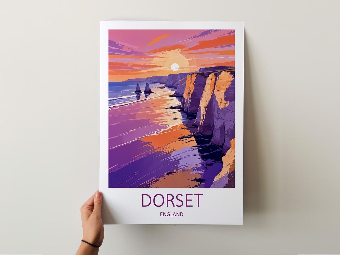 Dorset England Sunset Glow Over White Cliffs and Quiet Beach Poster - Image 5