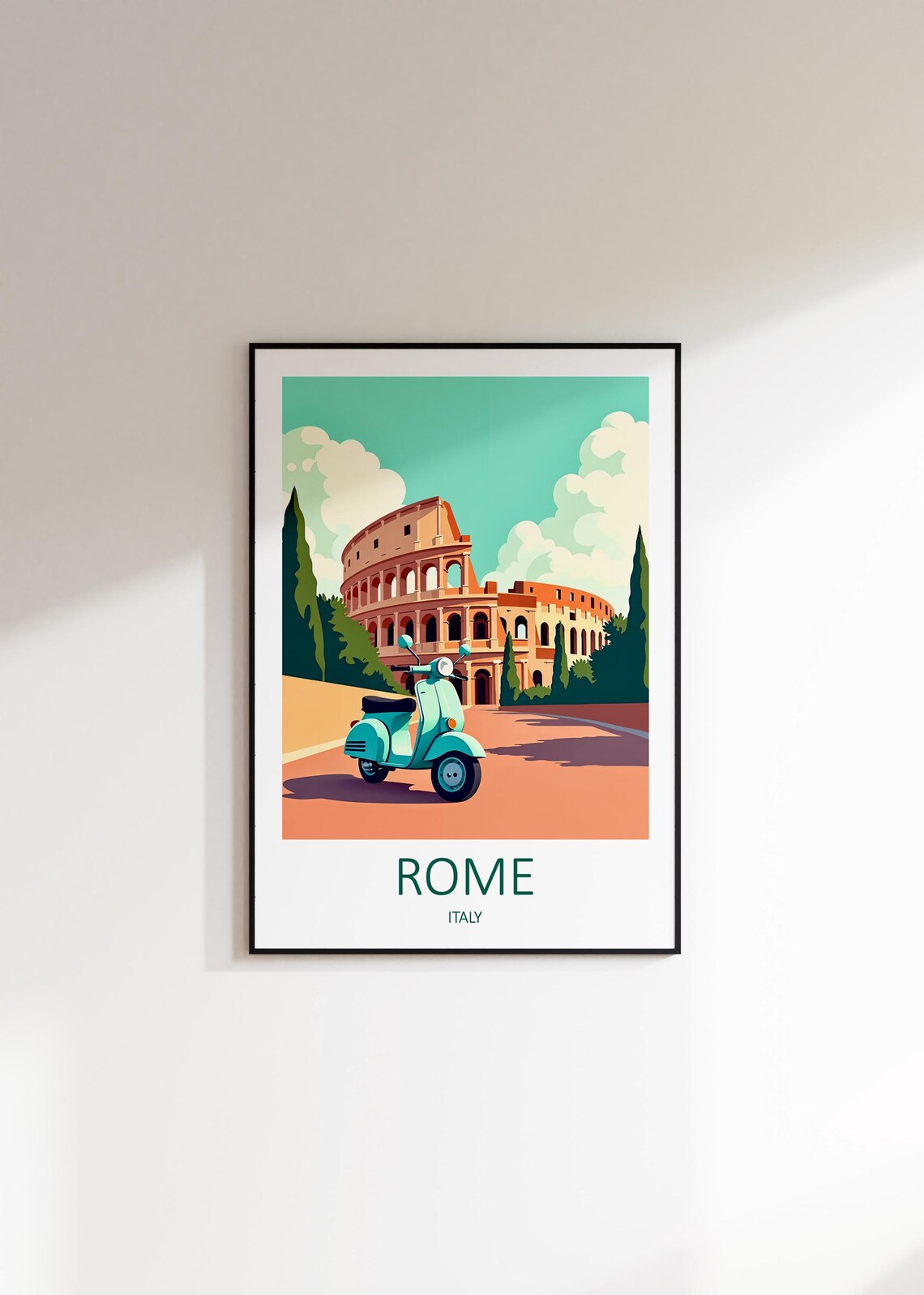 Rome Italy Colosseum With Retro Mint Scooter on the Street Poster - Image 3