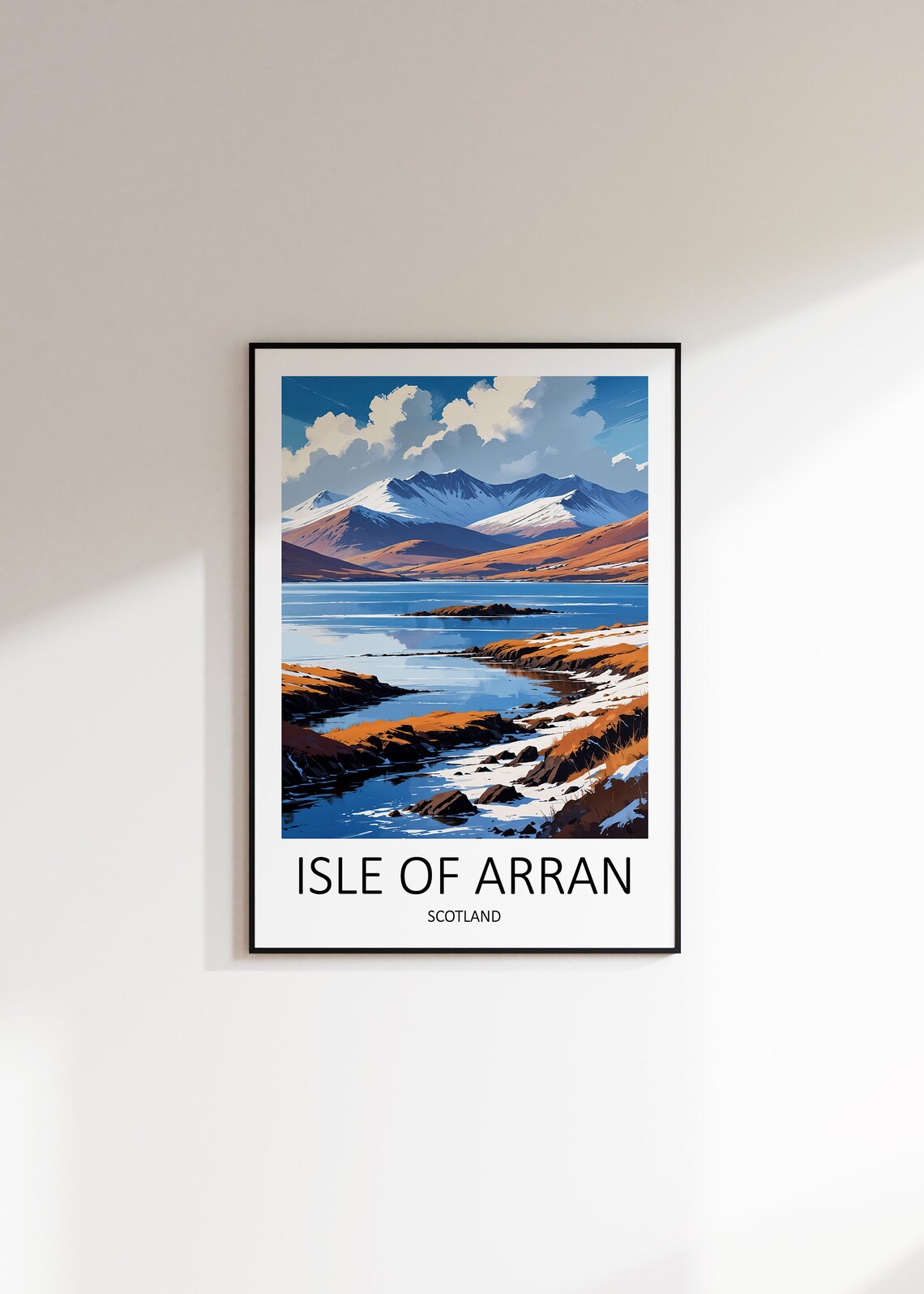 Isle Of Arran Scotland Snow Capped Peaks Above Rocky Shore Poster - Image 2