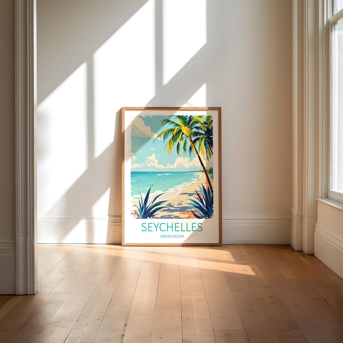Seychelles Indian Ocean Palm Beach Tropical Shoreline Travel Poster - Image 5